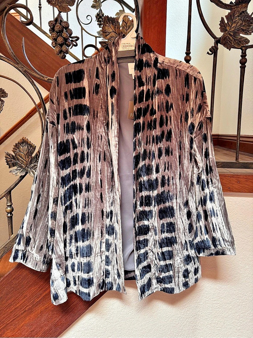 J. Jill Nickel Silver Abstract Print Blazer in Silver & Deep Teal Size M NWT